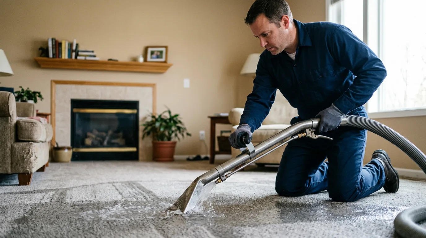 Water damage restoration technician working near Thayer, IL